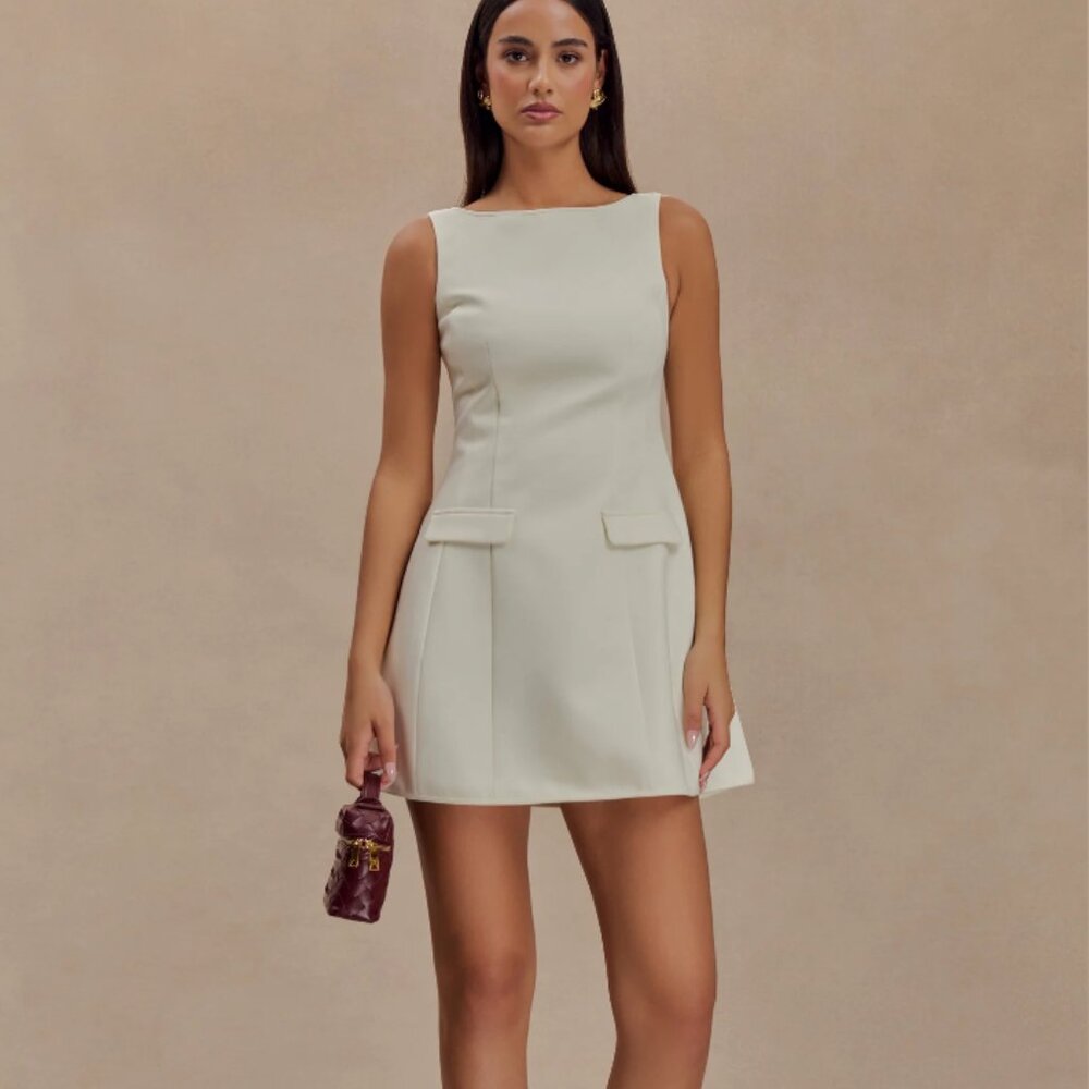 Evanna Sleeveless Suiting Mini Dress - Ivory